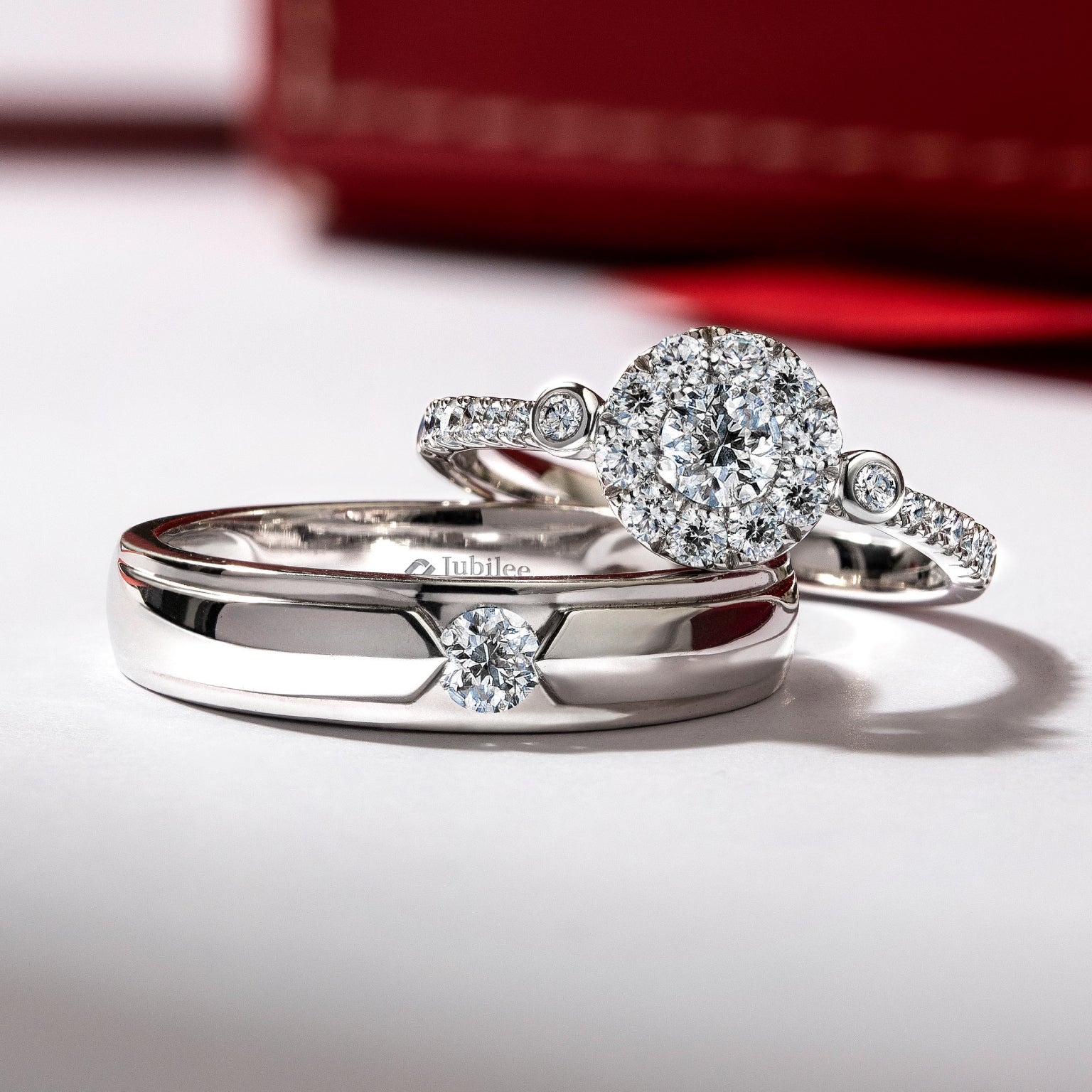 Halo Plus Diamond Ring &amp; Smart Modern Curve Ring