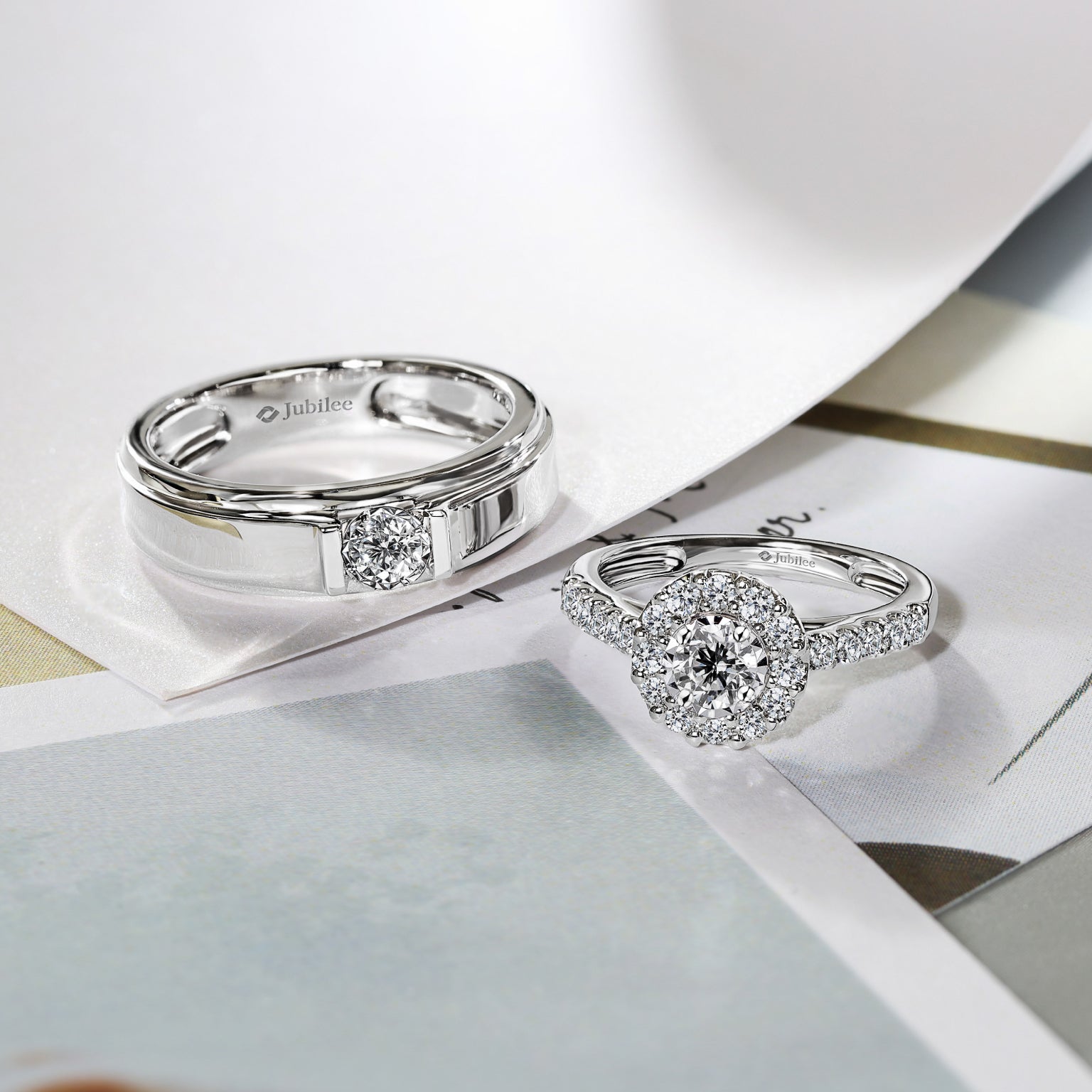 แหวนเพชร Halo Ring & Edge Cut Solitaire Band Ring