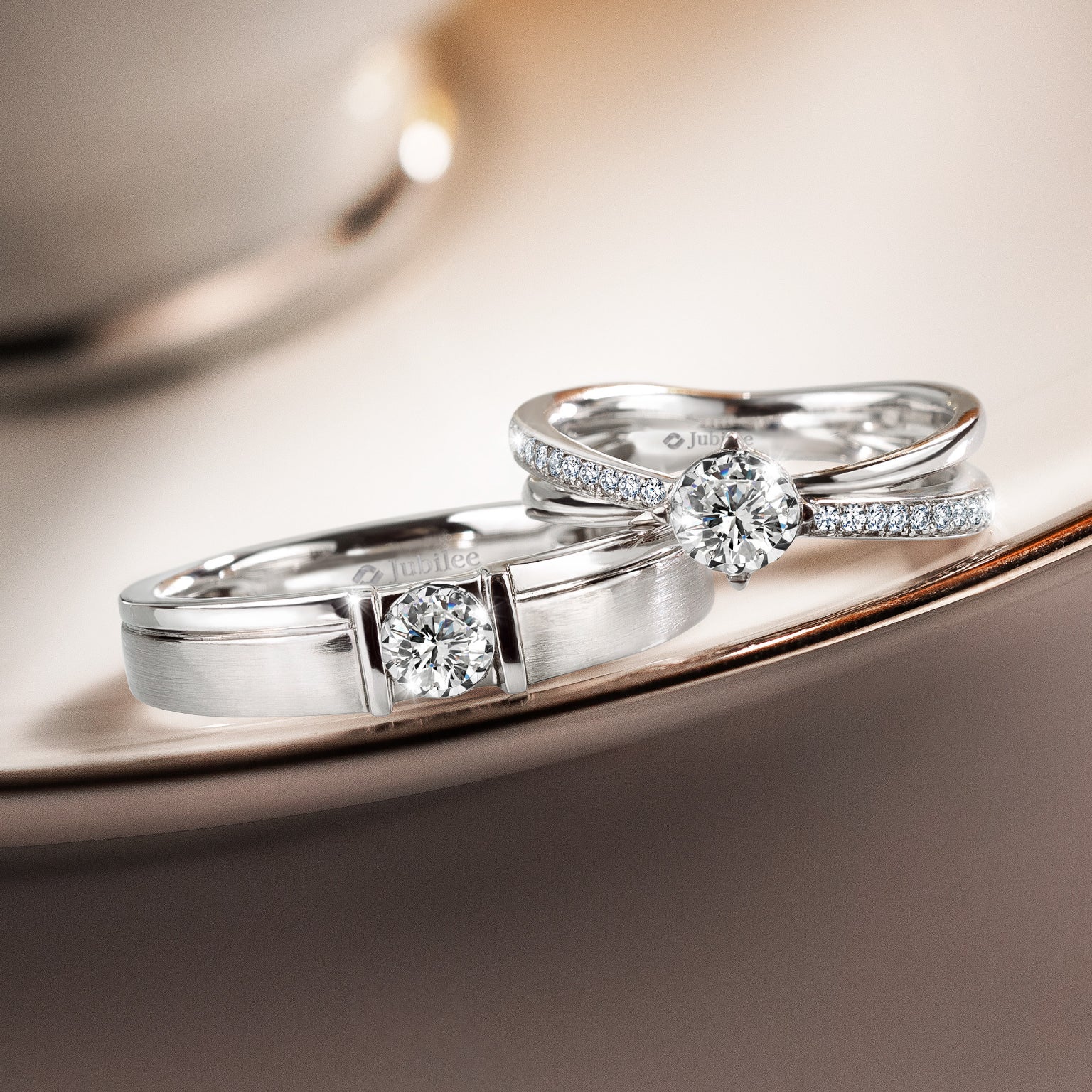 The Excellence of 19 Solitaire Twin Line Diamond Ring &amp; Smart Tension Entwine Ring