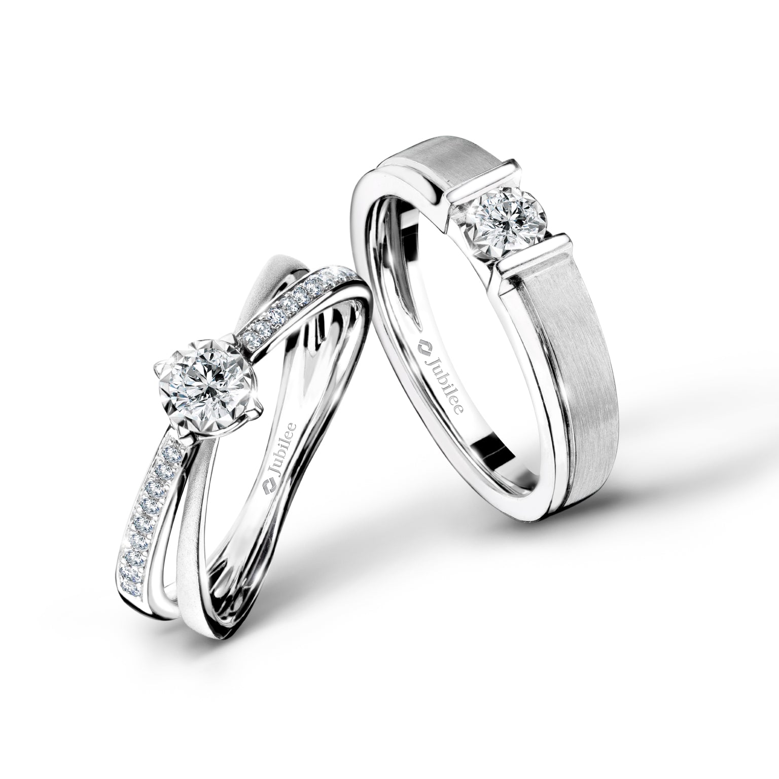 แหวนเพชร The Excellence of 19 Solitaire Twin Line Diamond Ring & Smart Tension Entwine Ring