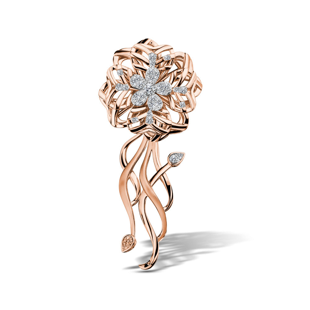 Jasmin Embrace Diamond Brooch: Love Bloom Jasmine Sparkle &amp; Glimmering Stalk Diamond Brooch