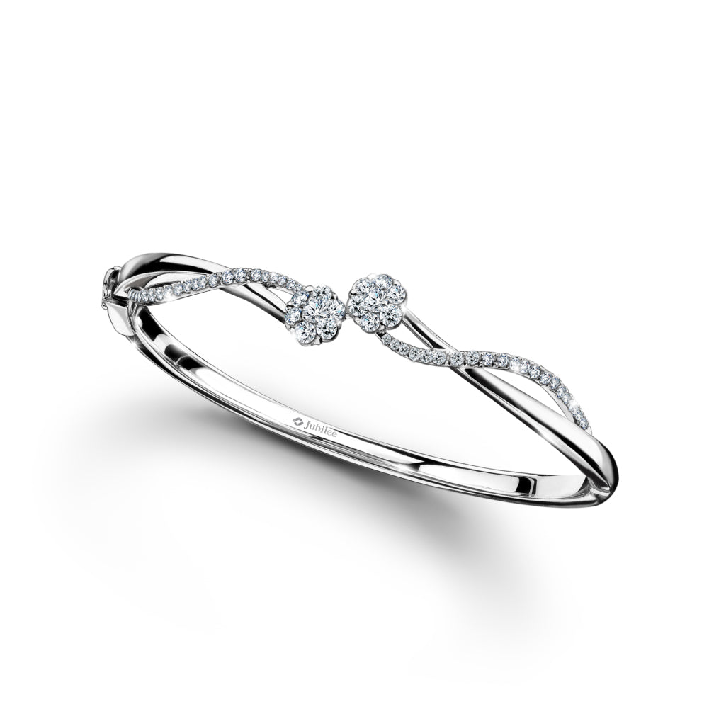 Entwined Spiral Bloom Bangle Diamond Bracelet 