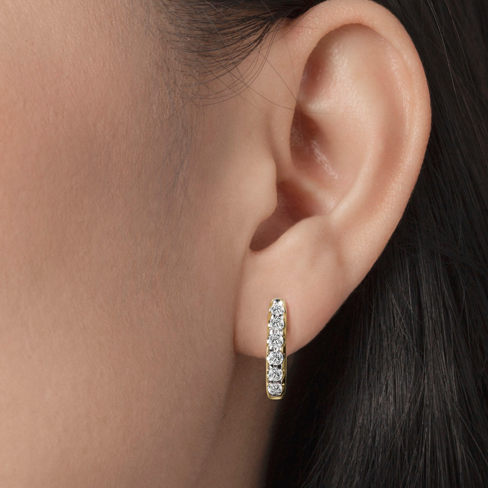 Diamond Line Hinged Hoop Earrings 