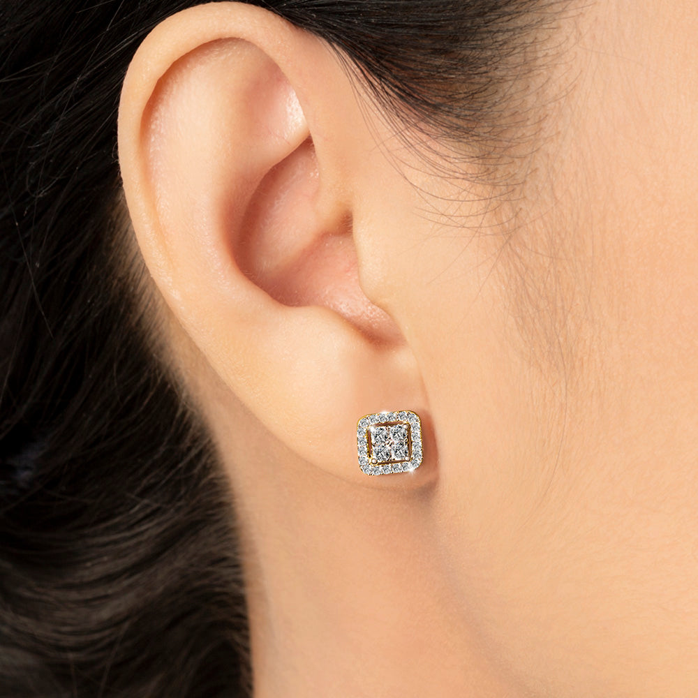 ต่างหูเพชร Square Combine Diamond Earrings