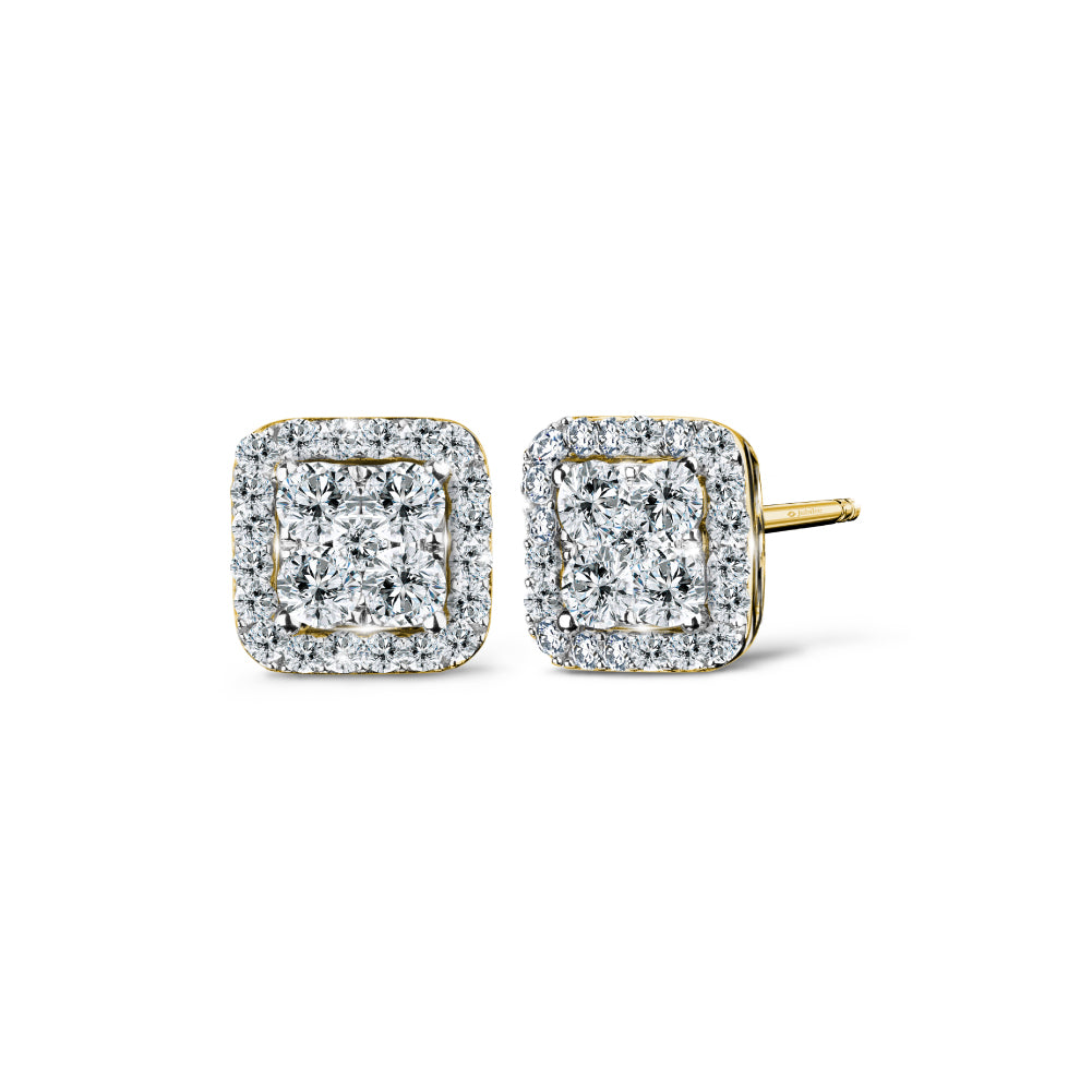 ต่างหูเพชร Square Combine Diamond Earrings