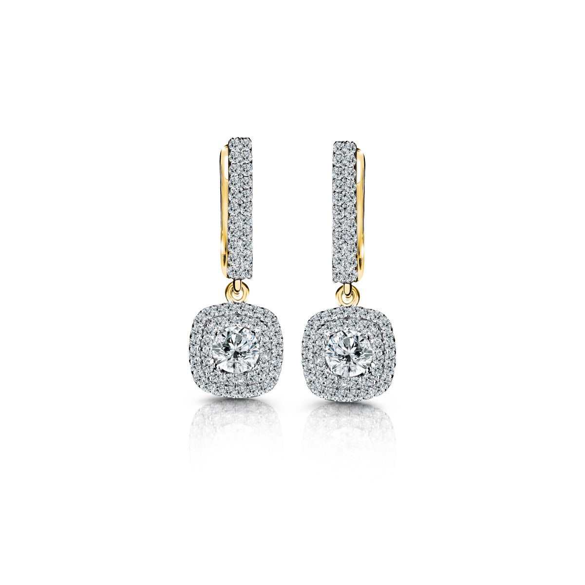 ต่างหูเพชร Drops of Square Halo Earrings