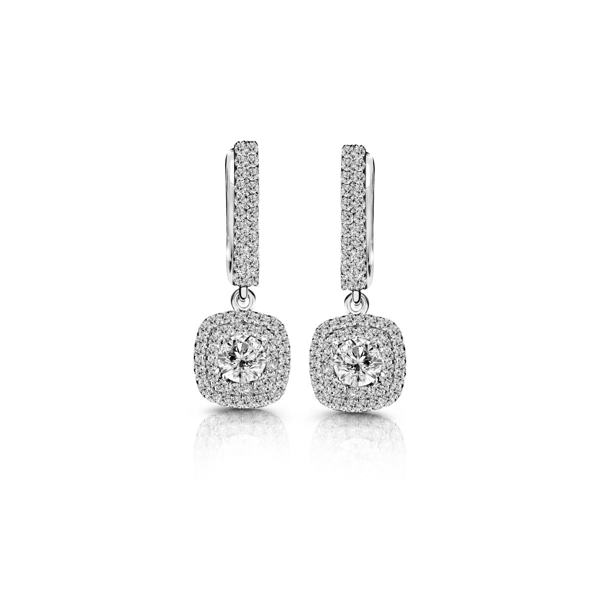 Drops of Square Halo Earrings