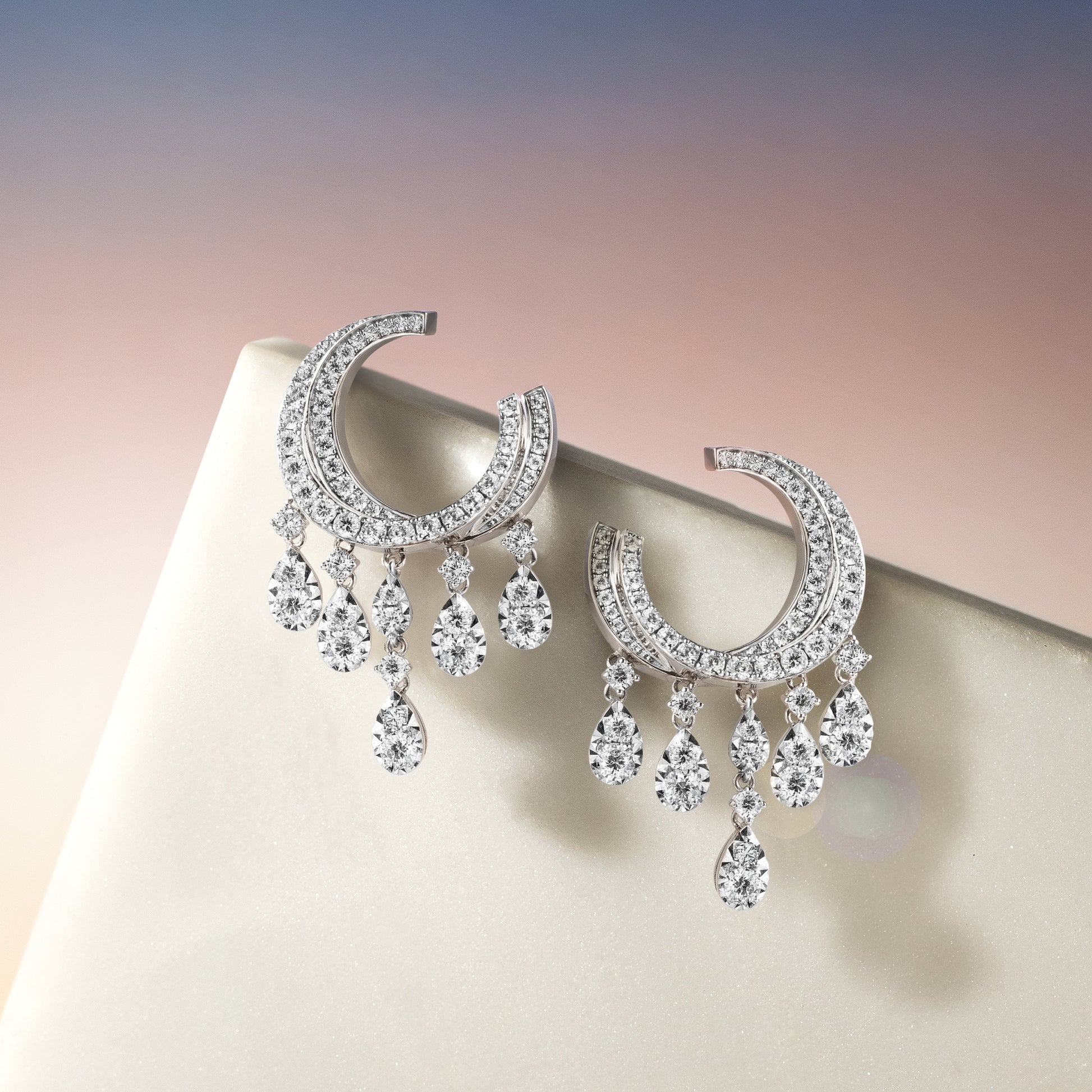 Larme d'Amour Lunar Chandelier Earrings Diamond Earrings