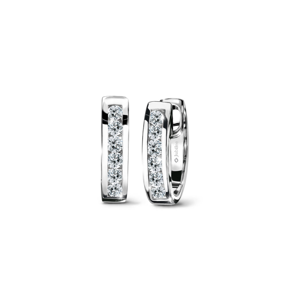 ต่างหูเพชร Channel Diamond Hoop Earrings