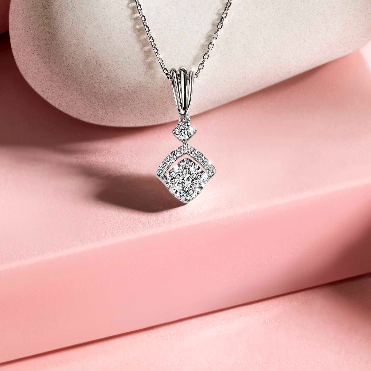 Rhombus Halo Diamond Pendant