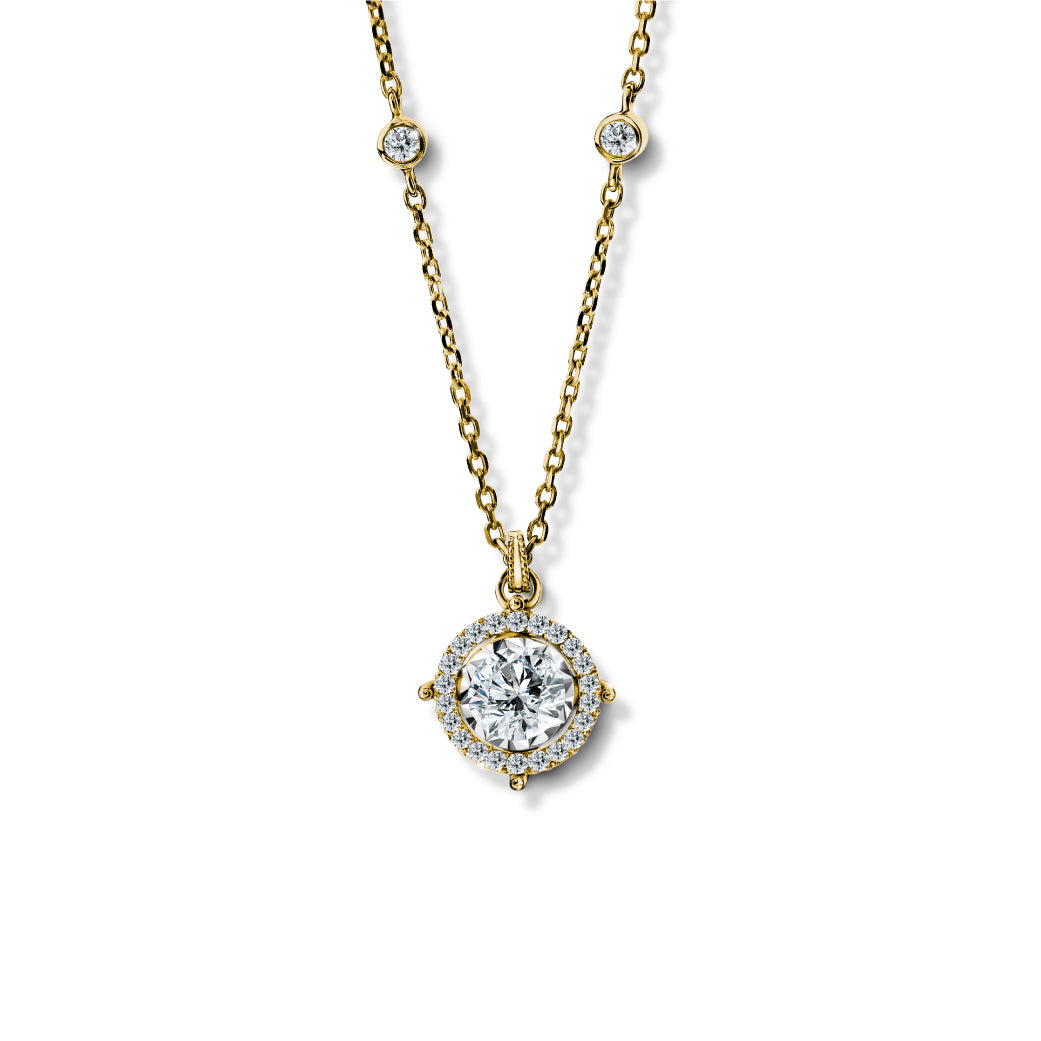 Charming Halo Pendant Necklace with Chain (Certificate: GIA)