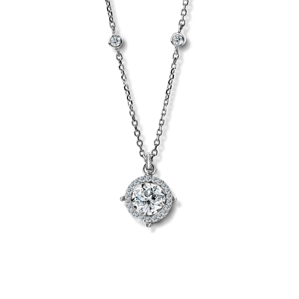 จี้เพชรพร้อมสร้อยคออิตาลี Charming Halo Pendant Necklace with Chain (Certificate: GIA)