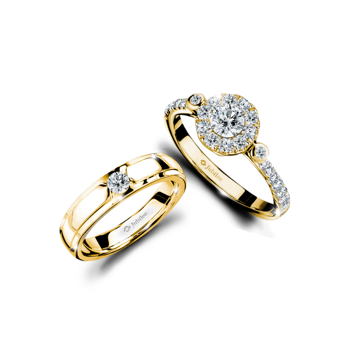 Halo Plus Diamond Ring &amp; Smart Modern Curve Ring