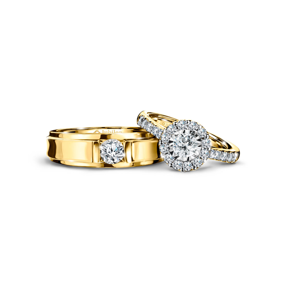 Halo Ring &amp; Edge Cut Solitaire Band Ring