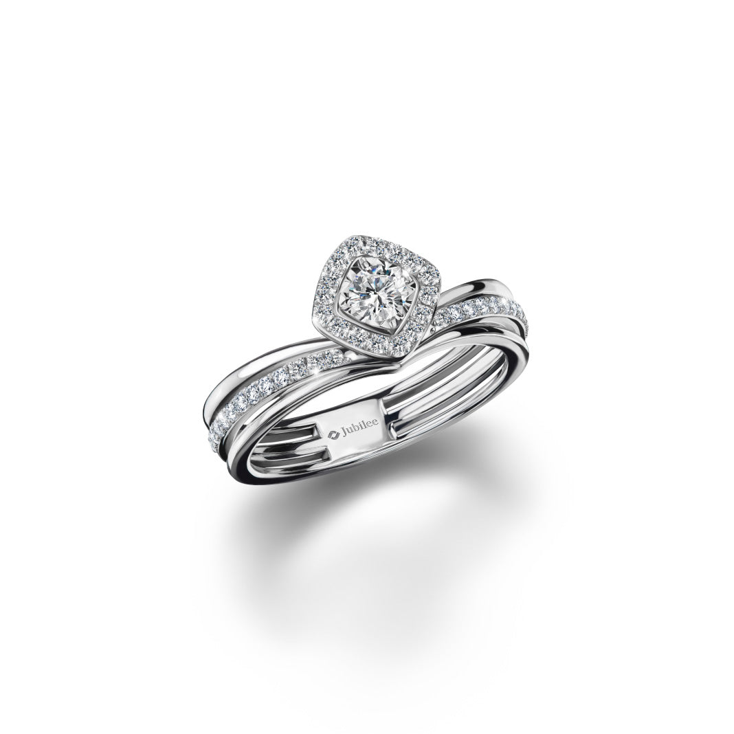 Triple Step Rhombus Halo Diamond Ring