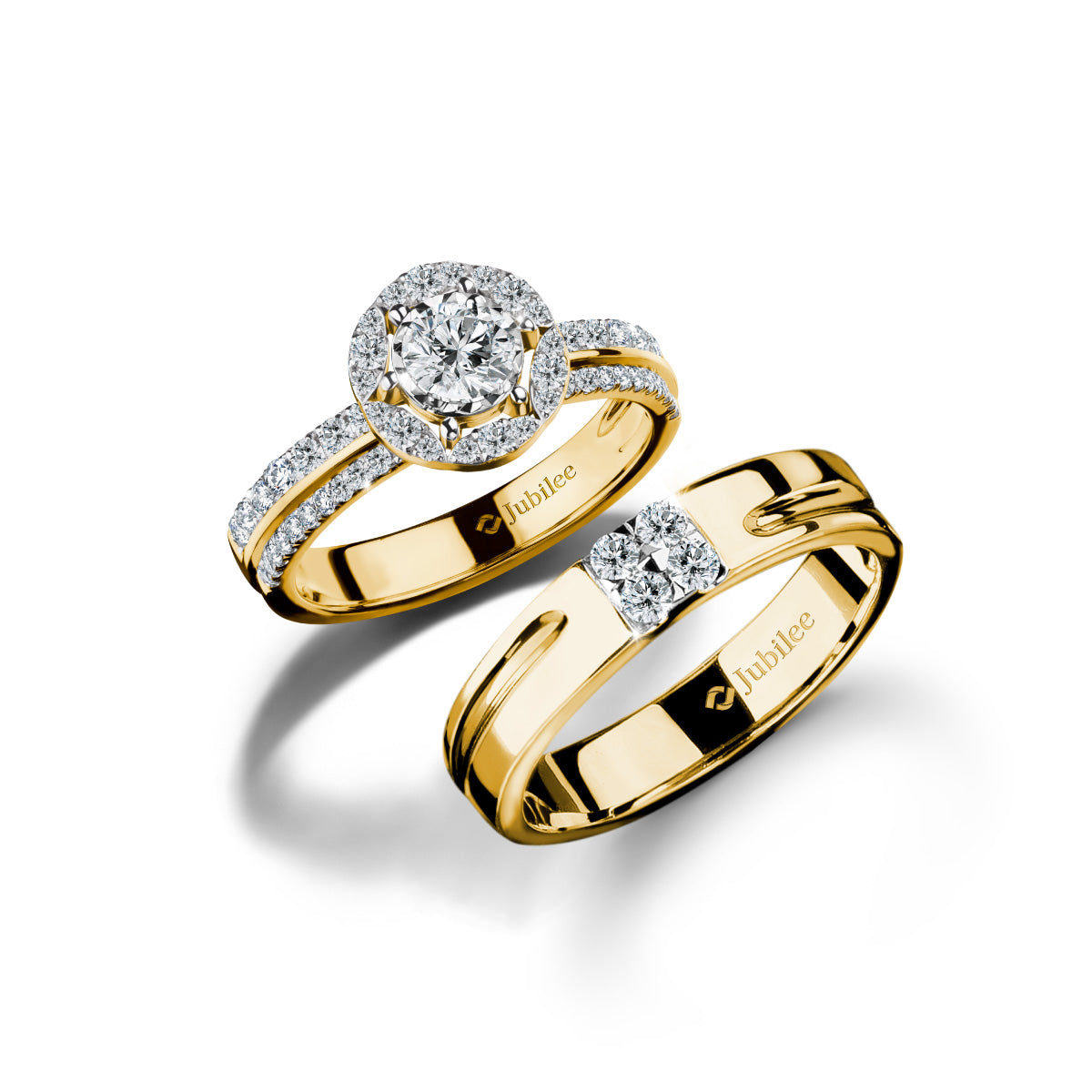 Double Line Halo Ring &amp; Square Power Ring