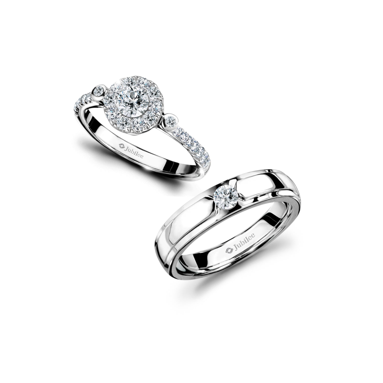 Halo Plus Diamond Ring &amp; Smart Modern Curve Ring